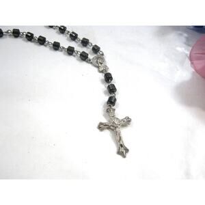 Vintage Hematite Pocket size Catholic Rosary Christian Religious Prayer Beads